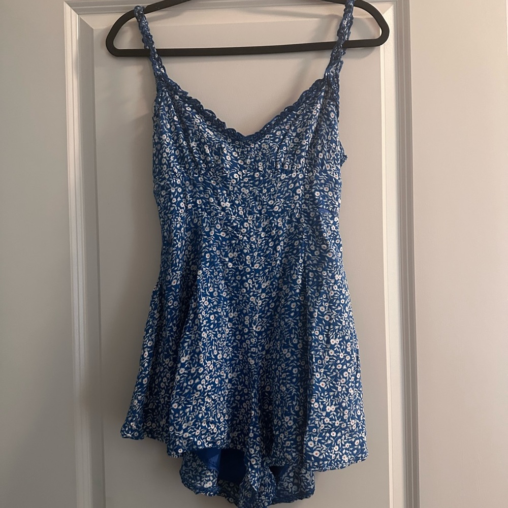 Blue floral princess polly backless romper